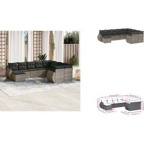 Salon de jardin avec coussins 10 pcs gris résine tressée - Ensemble Salon De Jardin - Mobilier De Jardin - Canapé Jardin - Chaise Jardin - Table Basse Jardin (1/3)
