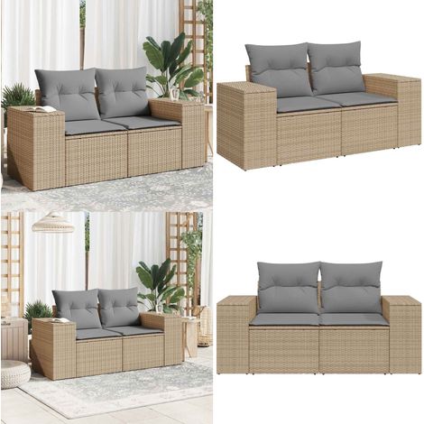 Canapé de jardin avec coussins 2 places beige résine tressée - Canapé De Jardin - Meuble De Jardin - Salon De Jardin - Résine Tressée - Rotin Synthétique - Home & Living (1/5)
