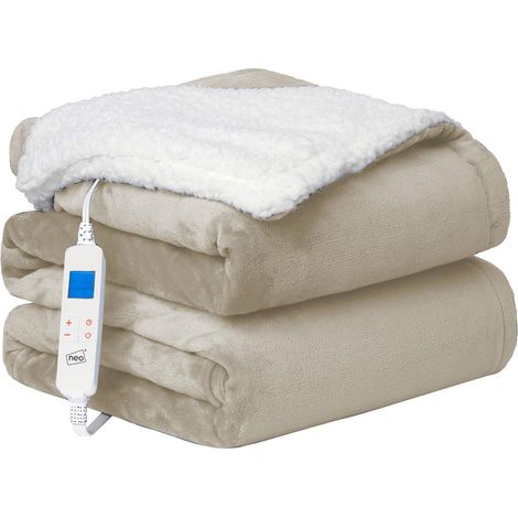 Neo Beige Electric Heated Throw Overblanket Soft Thickened Flannel to Sherpa Reversible Blanket (1/5)