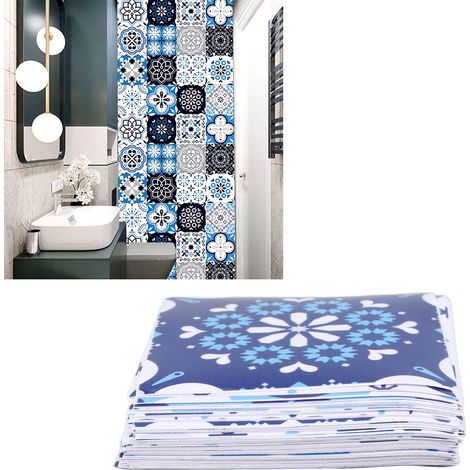 [Adhesivos para azulejos] [Adhesivos autoadhesivos para pared] [Juego de 64 piezas, estilo mediterráneo] 10 cm, brillantes, removibles, para cocina y baño (1/5)