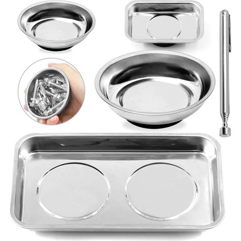 Lot de 5 plateaux à outils magnétiques avec outil de ramassage magnétique pour pièces de douilles vis, écrous, boulons, outils en métal (1/5)