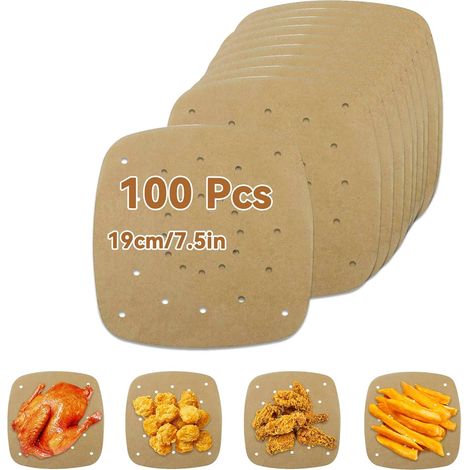 100 feuilles de papier parchemin, papier sulfurisé carré papiers parchemin perforées antiadhésive pour friteuse à air, papiers sulfurisé antiadhésif pour friteuse à air,19cm (1/5)