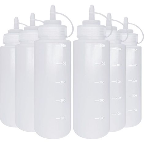 6 x Bouteille à pression, 500 ml, plastique alimentaire souple, bec verseur précis, idéale pour ketchup, mayonnaise, vinaigrette (1/5)
