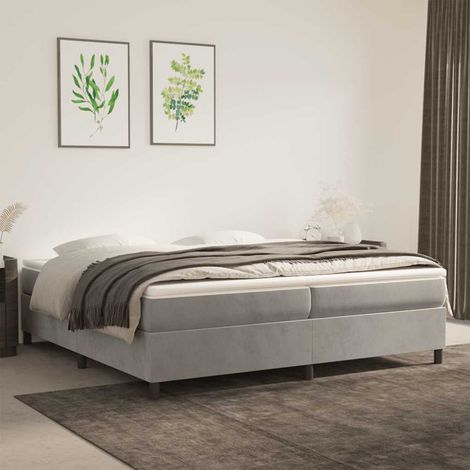 Lit à sommier tapissier et matelas - Cadre De Lit Moderne: King Size - Lit Double - Gris clair 200x200cm Velours Chic-655037 (1/5)