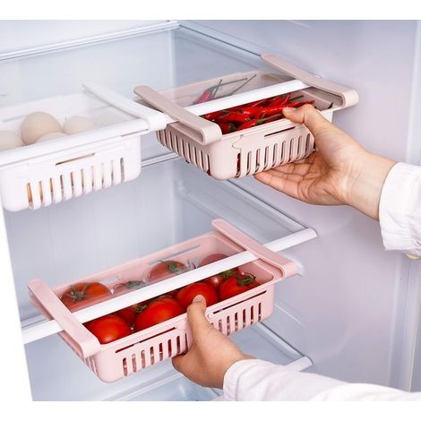 Boite Rangement Frigo Réfrigérateur Escamotable Avec Tiroir Organisateur Boîte de Rangement Pour Réfrigérateur Garder le Réfrigérateur (3 Pack)rose + blanc + kaki (1/5)