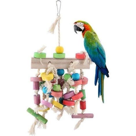 Perroquet jouet balançoire échelle suspendue couleur vive jouet à mâcher, jouet à mâcher en bois, pour oiseaux de compagnie (1/4)