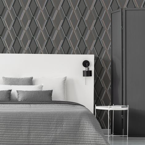 Papier peint intissé Prestige Géo métallisé 1005 x 52cm Argent, gris, cuivre