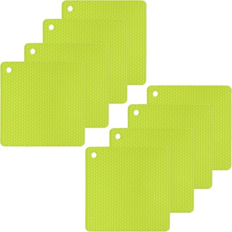Lot de 8 dessous de plat carrés en silicone pour plats chauds, 18 x 18 cm, tapis résistants à la chaleur pour comptoir de cuisine, vert (1/5)