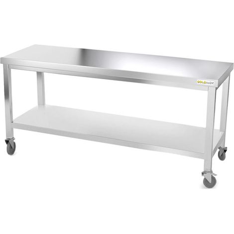 Table de travail en inox 2000 x 700 mm sur roulettes / GOLDINOX (1/4)