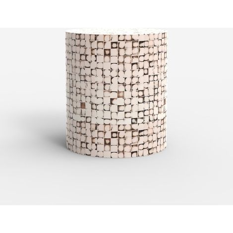 Table basse en bois incrusté salon contemporain effet mosaïque Hadi - Blanc