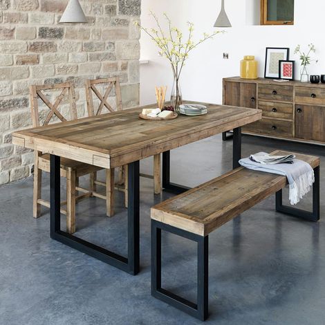 Table à manger extensible bois recyclé 140-180 BRISBANE (1/5)