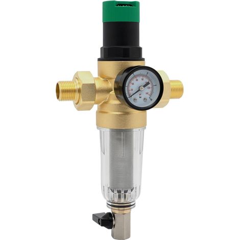 Messing-Druckminderer 1/2 Zoll 15/21 DN 15, wiederverwendbarer Wasserdruckregler mit automatischem Waschfilter und Manometer (1/5)
