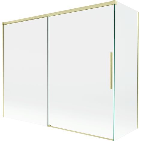 Mexen Rox paravento per vasca da bagno a 2 ante scorrevoli 190 + 80 x 150 cm, trasparente, oro spazzolato - 8C9-190-080-55-00