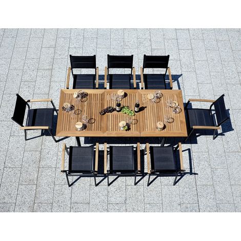 Set tavolo e 6 sedie da giardino in alluminio antracite e legno tavolo allungabile da 1,50 a 2,10 metri (1/5)