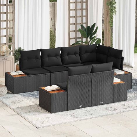 vidaXL Gartensofa-set mit Kissen mit Speicher 7 pcs Schwarz Polyrattan (1/5)