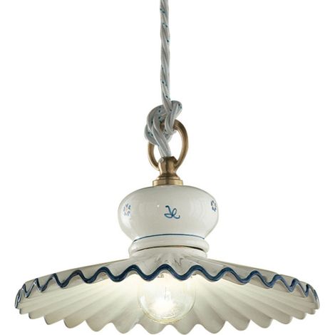 Lampadario Classico Roma Ceramica E Ottone Satinato Decorato 23Cm 1 Luce E27 (1/4)