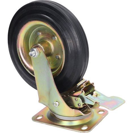 Roue pivotante universelle 8 pouces, moyeu en alliage, roulement à billes, bandage caoutchouc, pour chariot et établi, frein intégré, charge 200 kg (1/5)
