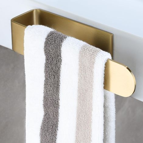 Lot de 2 porte-serviettes dorés - Porte-serviettes auto-adhésif de 22 cm, barre porte-serviettes, anneau porte-serviettes pour salle de bain - Acier inoxydable-AquaForge (1/5)