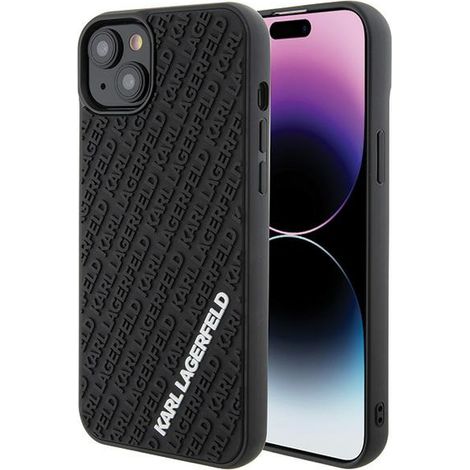 Custodia rigida nera in gomma 3D con logo multiplo per iPhone 15 Plus / 14 Plus da 6,7" Karl Lagerfeld KLHCP15M3DMKRLK (1/5)