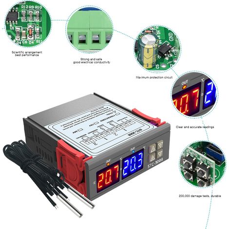 Contrôleur de température électronique intelligent à double commande STC-3008 avec affichage numérique, double température réglable et interrupteur 24 V. (1/5)