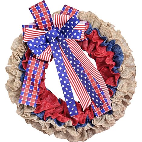 Couronne Décorative En Bois - Couronne De Porte Pour Fêtes Patriotiques - Rouge Blanc Bleu - 45 cm - Pour Intérieur Et Extérieur (1/5)