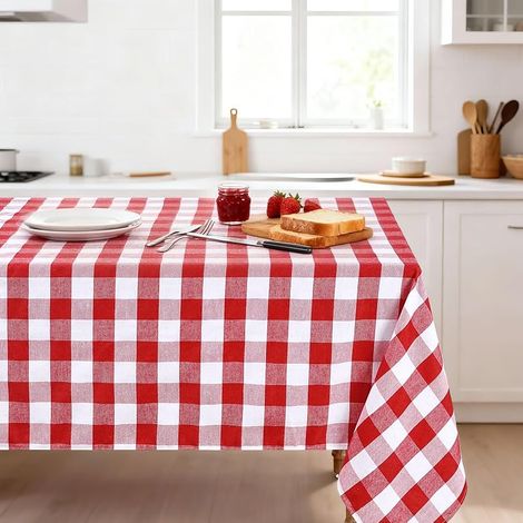 Rot-weiß karierte Tischdecke für Weihnachten, Küche, Garten, 140 x 210 cm (1/5)