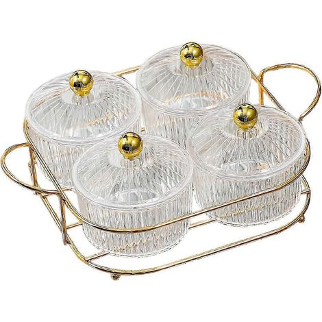 Plateau de présentation nordique pour salade de fruits secs, bonbons, noix et fruits secs.-Clear 4 Bowls