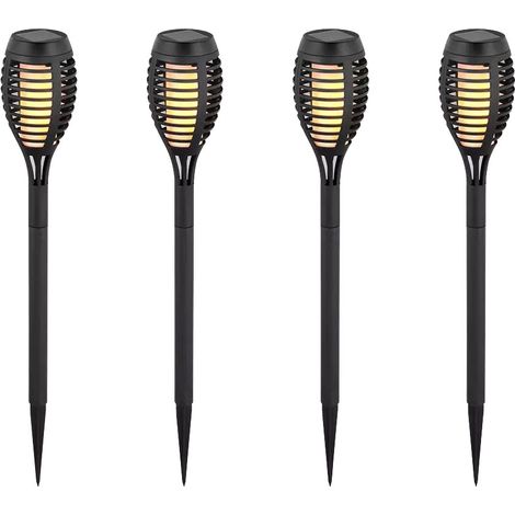 4er Set Solarfackeln Außen Steckleuchten Gartenlampen Solar Gartenfackel Außenlampe Stecklampe, LED warmweiß, Höhe 50 cm