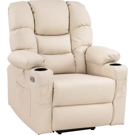 M MCombo elektrische Aufstehhilfe Relaxsessel 7550, mit 3 Motoren getrennt verstellbar, Liegeposition bis 170°, verlängerte Fußstütze, USB, für Senioren Wohnzimmer (Cremeweiß-Kunstleder)