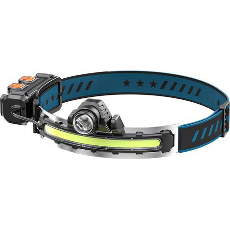 Linterna frontal LED recargable por USB, potente linterna frontal LED, linterna frontal COB impermeable para camping con modo de sensor sensible para senderismo, ciclismo, paseos con perros y pesca. (1/5)