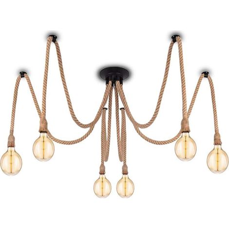 Suspension Industrielle avec Câble Textile - Bricolage Chanvre Corde Rétro Vintage Lustre 6 X 2 Mètres avec Support de Lampe E27 pour Salle à Manger, Hall, Restaurant, Bar, Café (sans ampoule) (1/4)