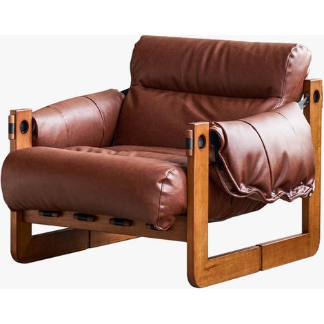 Fauteuil relax vintage en cuir PU – Accoudoirs ergonomiques – Pieds en bois d'hévéa – Dimensions 73x95x105 cm – Capacité 120 kg (1/5)