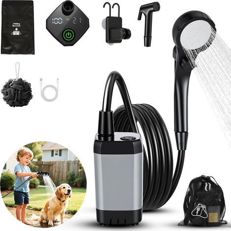 Wolketon Doccia da campeggio portatile, doccia da giardino con secchio pieghevole da 20L e tubo da 2 m, per lavaggio auto, spiaggia, campeggio, animali
