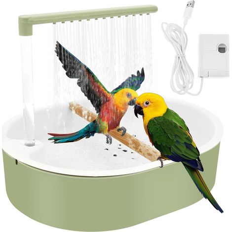 Bain d'oiseaux, douche à oiseaux, perruches, boucle d'alimentation USB, capacité, pour inséparables, perruches, munias africains et aras (vert) (1/5)