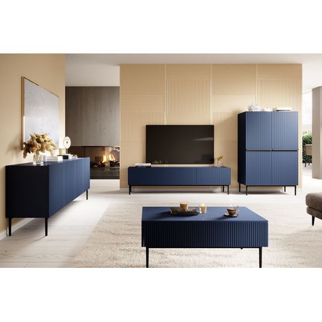 BOBOCHIC - Buffet haut 2 portes 100 cm KASHA Pieds noir Bleu foncé (1/3)