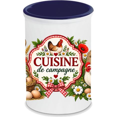 Pot à ustensiles en céramique poules style campagne 13 cm