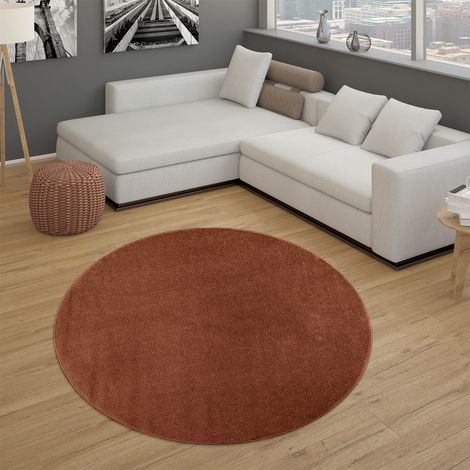 Paco Home Teppich Wohnzimmer Kurzflor Schlafzimmer Modernes Einfarbiges Muster Braun Rot 120 cm Rund