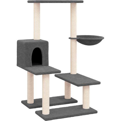 Tiragraffi per gatti Mobili per arrampicata su torre Tiragraffi piattaforma da arrampicata con tiragraffi in sisal scuro 94,5 cm grigio 020022717