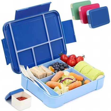 Bugucat Brotdose Kinder Bento Box 1330ML Auslaufsicher & Besteckset Blau (1/5)