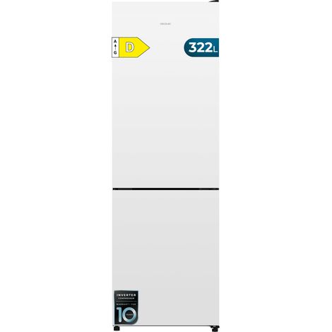 Cecotec Frigorífico Combi 322L Total NoFrost Bolero CoolMarket Combi 322i White D. Alto 185,5cm, Ancho 59,5cm, Multi Airflow, HumidityFlex HUB, Luz LED, Display Interior, Cristal Blanco Premium
