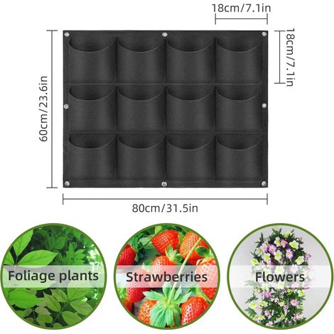 (1 pièce - 12 poches noires) Sacs de culture suspendus, sacs de culture verticaux muraux pour plantes, jardinière d'herbes aromatiques pour l'intérieur et l'extérieur (1/4)