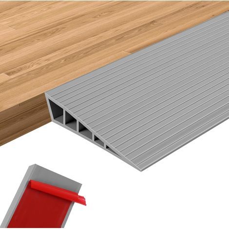 Rampe de seuil de porte de 1,5 cm de haut, bande de transition de sol auto-adhésive de 40 cm de long, rampe de seuil de porte en caoutchouc (gris). (1/5)