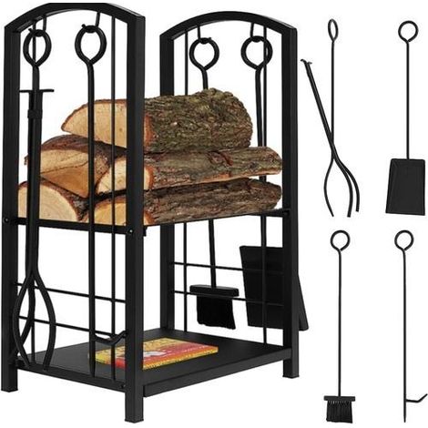 Northix Ikonka Soporte para leña negro con accesorios