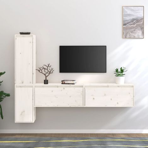4 pcs Meubles TV, Banc TV, Support de Télévision, Meuble TV de salon Blanc Bois massif de pin YHJ64948 (1/5)