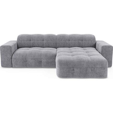 Canapé angle droit 5 places en velours gris clair MAEL (1/5)