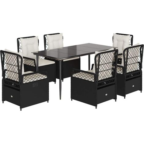 Ensemble à manger de jardin coussins 7pcs Mobilier de jardin Noir Résine tressée (1/5)