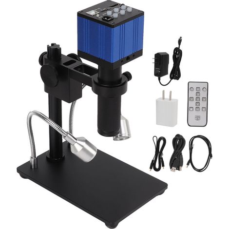 Kit caméra microscope industriel 37MP, sortie USB 2K HD, objectif C Mount 150X pour réparation PCB, prise US AC100‑240V (1/5)