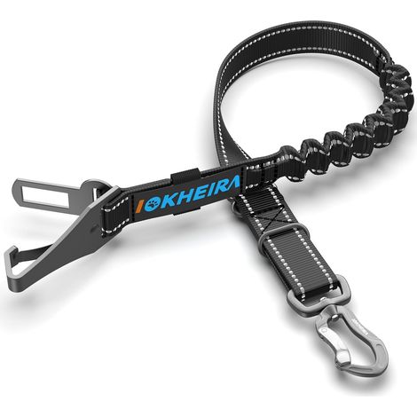 Ceinture Sécurité Chien, Trois en Un Ceinture Chien Voiture, Reglable Nylon Durable Harnais Voiture Chien, avec Coussin élastique Antichoc, pour Tous Les Chiens et Chats, Nylon Noir (1/5)