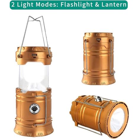 Lampada da campeggio a LED 2 in 1 solare e ricaricabile, pieghevole, torcia portatile per uso quotidiano, campeggio, escursionismo, pesca notturna e (1/5)