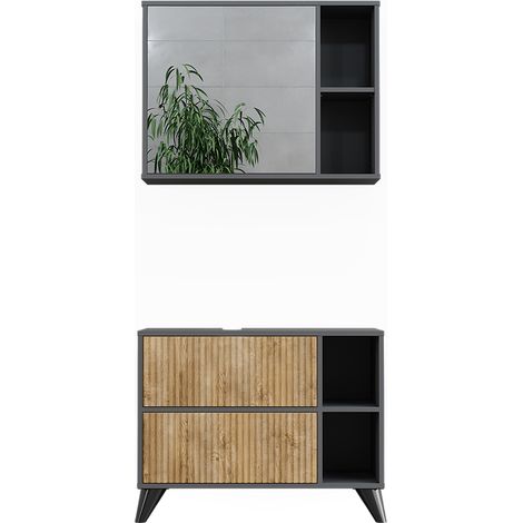 Set di mobili da bagno Leano, Antracite/quercia di montagna, Set 1, Vicco